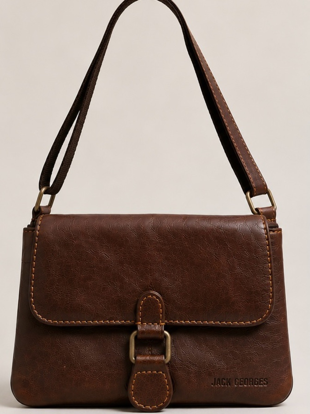 Jack Georges Brown Leather-Textured Shoulder Bag